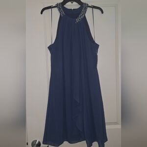 S.L. Fashions Womens Short Beaded Halter Neck Cocktail Gown, Wedding Guest, Part